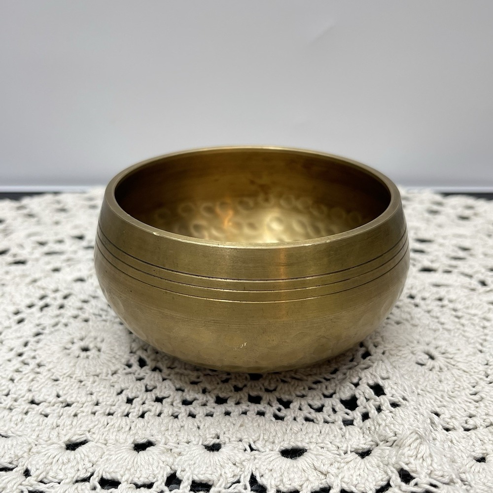 Tibetan Singing Bowl 3.5" Solid Brass Hand Hammered For Yoga And Meditation